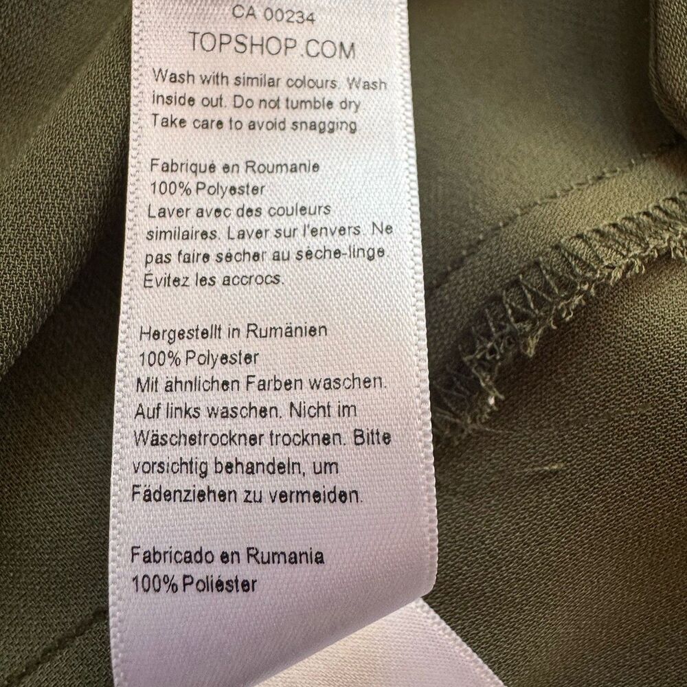 Topshop Wrap Over Olive Midi A-Dress Belted Knot Bishop Long Sleeves Sz 4 - Picture 11 of 15